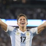 La joie de Giuliano Simeone, auteur d'un des quatre buts argentins face au Brésil KEYSTONE/AP/Natacha Pisarenko